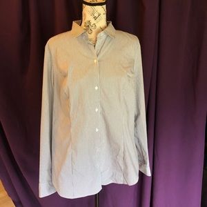 Striped button down blouse, white, grey, black